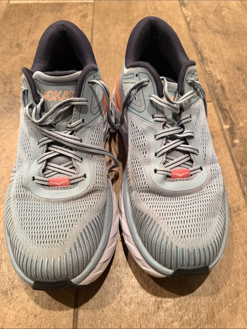 Hoka One One Light Blue and Coral Women's Running Sneakers